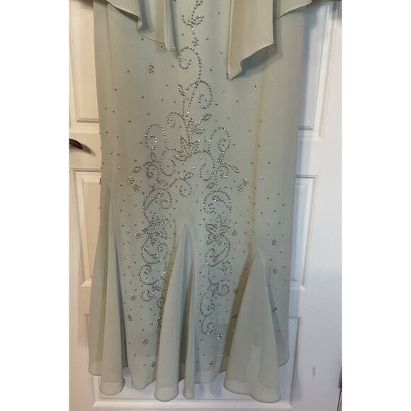 R&M Richards Mint Green Long Formal w/Matching 3/4 Sleeve Jacket Petite 16 - Picture 2 of 10